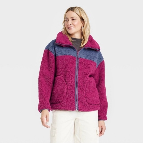 Universal Thread Women's Sherpa Anorak Jacket SZ Small Purple Zip Front NEW - Picture 2 of 9